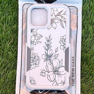 White Floral Protective Phone Case Black Line Art IPhone 12/12Pro